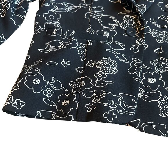 Modcloth Sweet Sophistication Blazer Black White Outline Floral Print Size Med - Picture 6 of 11
